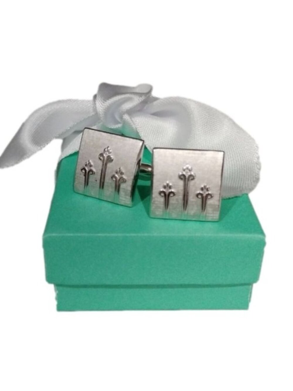SWANK Silver Tone Fleur-de-lis Square Cuff Links